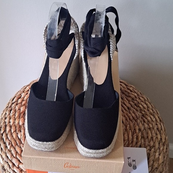 NWOT Castaner Womens Tina‎ 3.25" Wedge Black Canvas Espadrille Sandals EU38/US8 - Picture 4 of 9